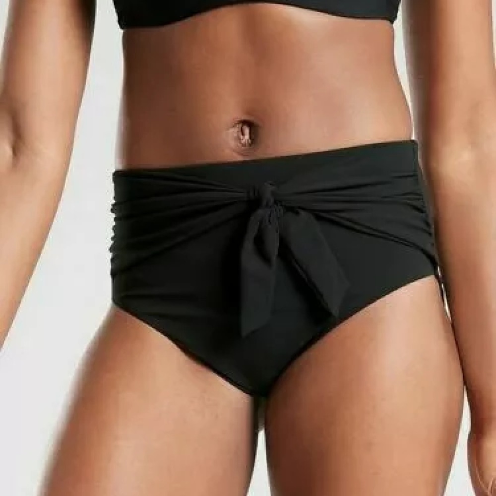 Athleta Black Shirred Tie High Rise Bottom-XXS-NWT